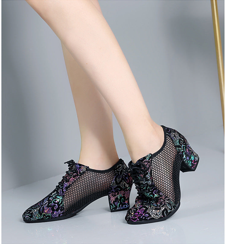 Leather Dance Shoes Latin Dance Shoes Adult Women's Middle-heel Teacher Shoes Cowhide Modern Dance Shoes Square Dance