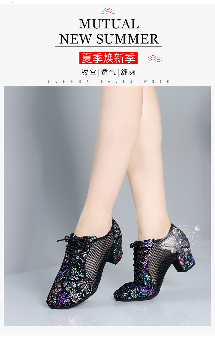 Leather Dance Shoes Latin Dance Shoes Adult Women's Middle-heel Teacher Shoes Cowhide Modern Dance Shoes Square Dance