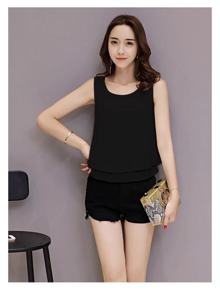 Chiffon Camisole Women's All-match Outer Wear Inner 2025 Summer Loose Slimming plus size Sleeveless Base Top