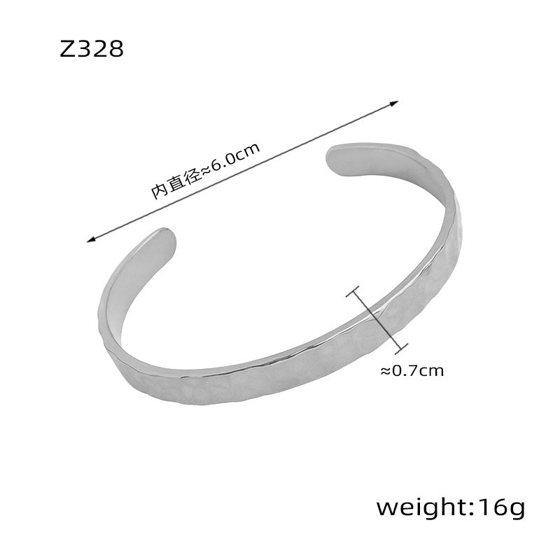 Casual Style Personalized Geometric Jewelry Niche Hammered Texture Design Titanium Steel Gold-Plated Open Bracelet Titanium Steel Bracelet