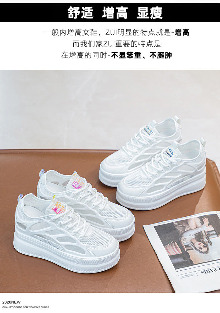 2025 Women's Shoes New Style Platform Thick-Soled Mesh Sports Casual Shoes Popular Internet Celebrity Breathable Trendy White Shoes Sandals