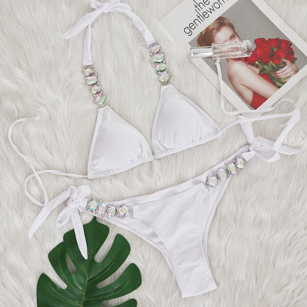 2022 European and American Sexy Bikini Plain Women's Split Strap Luxury Diamond Swimsuit Metal Chain Accessories Swimsuit