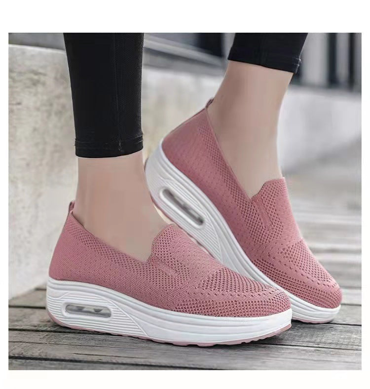 Women's Sports Shoes Cross-Border Foreign Trade 2026 New Model Thick-Soled Air-Cushioned Casual Shoes Mesh Slip-On Height-Increasing Walking Shoes for Women