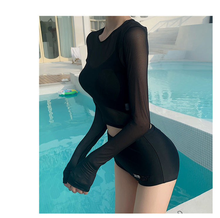 2025 New Swimsuit Women's Three-Piece Split Sexy Belly-Covering Slimming Look Fairy Style Ins Long-Sleeved Sun Protection Swimsuit