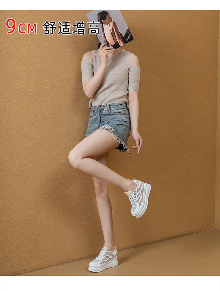 2025 Women's Shoes New Style Platform Thick-Soled Mesh Sports Casual Shoes Popular Internet Celebrity Breathable Trendy White Shoes Sandals