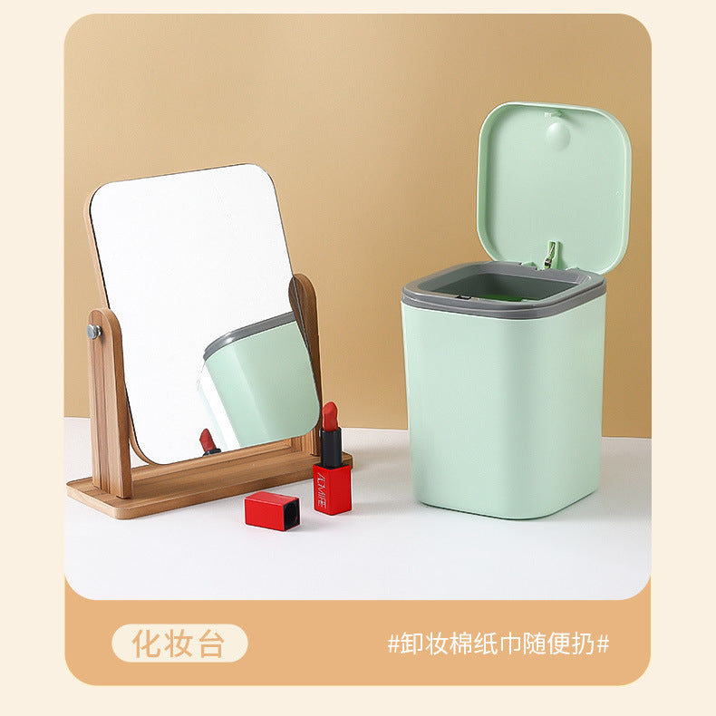 Small Desktop Trash Can for Home Office High-End Dormitory Press with Lid Mini Plastic Storage Trash Can