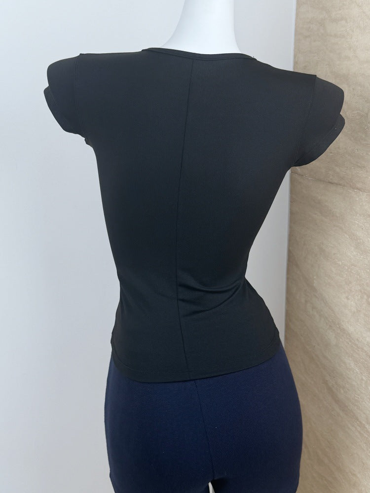 Spot Tankair Sexy Skin-Friendly Nude Elastic Tight Fitness Right Shoulder Small Flying Sleeve T-Shirt Sports Quick-Drying Top