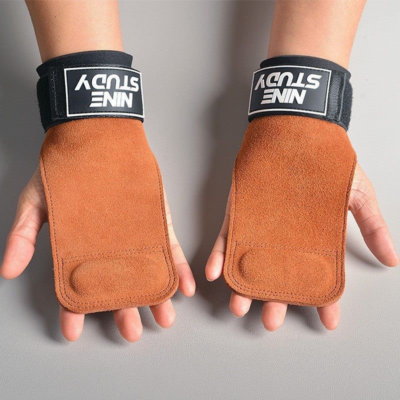 Hard Pull Booster with Cowhide Palm Men's Pull-Up Wrist Bracer Horizontal Bar Pull Back Grip with Hand Gloves Men's Fitness Gloves