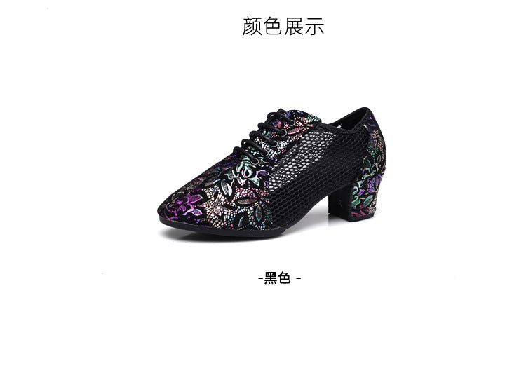 Leather Dance Shoes Latin Dance Shoes Adult Women's Middle-heel Teacher Shoes Cowhide Modern Dance Shoes Square Dance