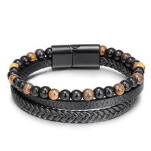 Cross-Border E-Commerce European and American Titanium Steel Lettering Old Pattern Cowhide Rope Bracelet Stainless Steel Magnetic Buckle Male and Female Couple Bracelet