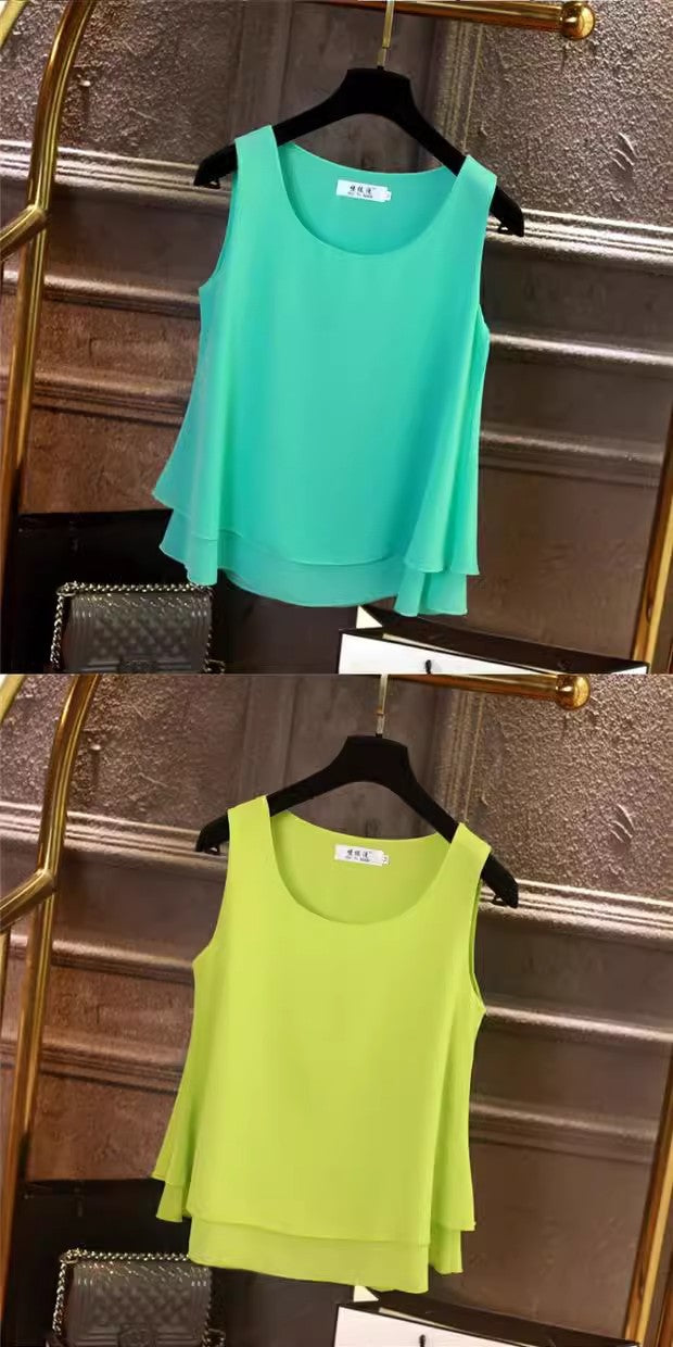 Chiffon Inner Double Small Camisole Black Sleeveless Top Base Shirt Women's Outer Wear Inner Wear Loose Chiffon Shirt