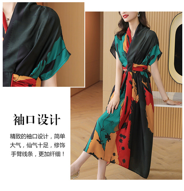 Simple Style Women's High-end Tea Break French dress Summer Short-sleeved 2022 Elegant Printed Large Dress