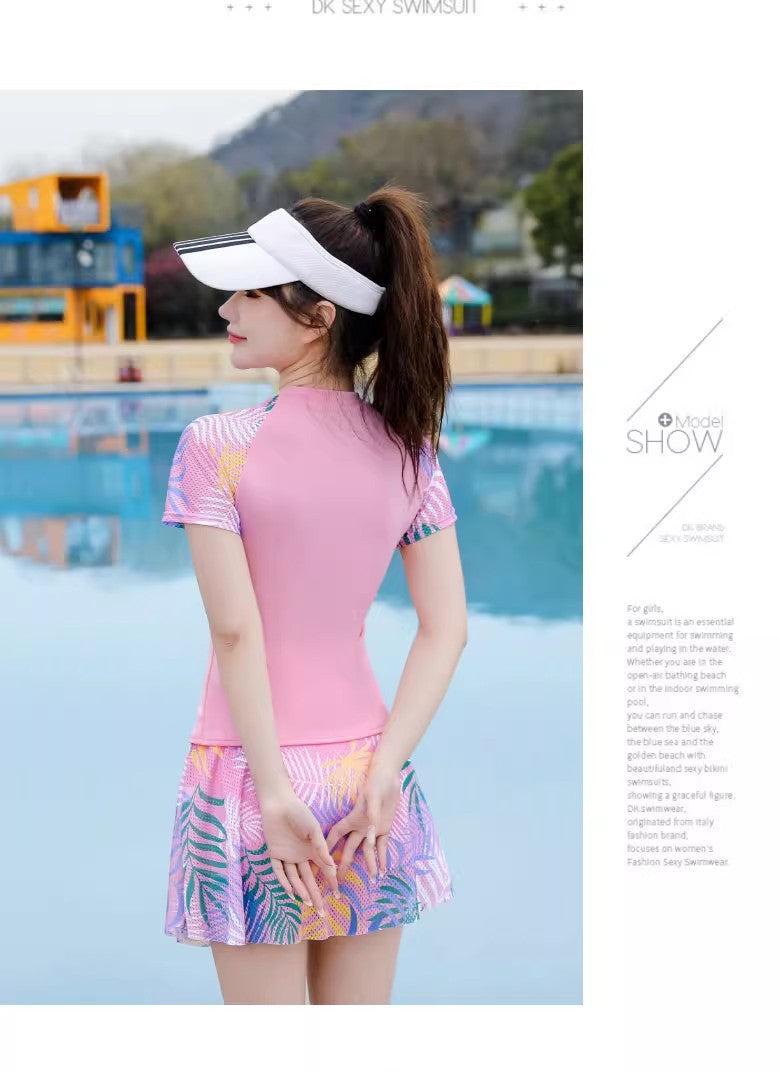 2025 Swimsuit Women's Split Conservative Belly-Covering Slimming Look Boxer Skirt Sports Style Student Hot Spring Korean Swimsuit