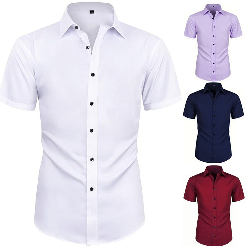Solid Color Amazon Stretchy Plus-Size Men's Long-Sleeve Shirt, Men's Fashion Shirt, Slim Fit Outerwear