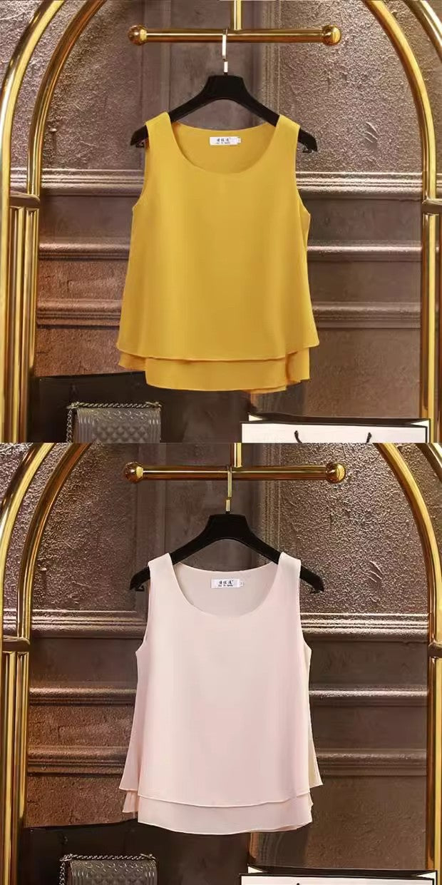 Chiffon Inner Double Small Camisole Black Sleeveless Top Base Shirt Women's Outer Wear Inner Wear Loose Chiffon Shirt