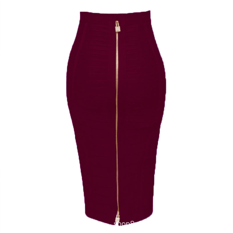 Amazon Aliexpress Best-Selling 16-Color Bandage Skirt Stripesd Zipper Double-Open Sexy High-Waist Hip Skirt Skirt