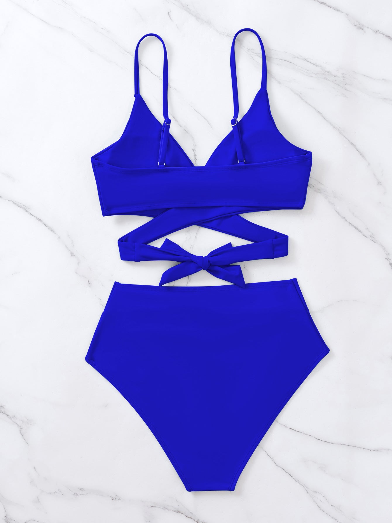 2025 New Bikini Cross-Border European and American Style Aliexpress Solid Color Tie-Up Sexy Bikini Two-Piece Swimsuit Swimwear for Women