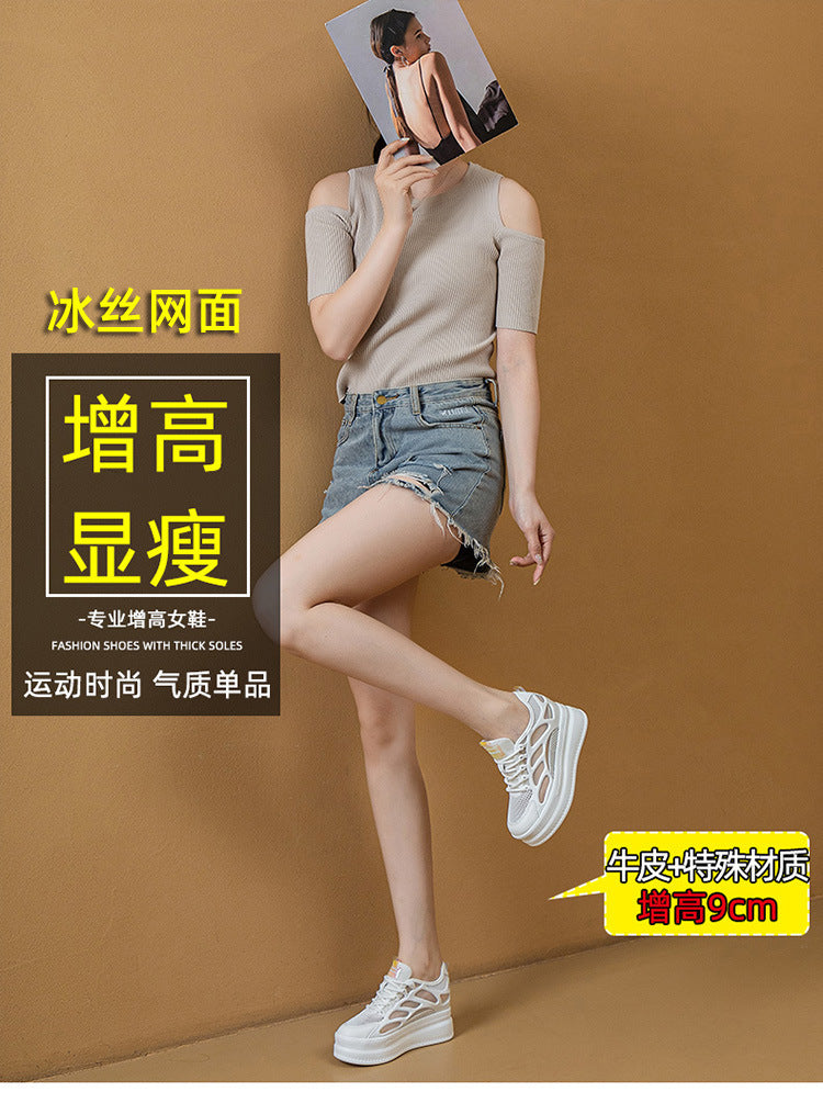 2025 Women's Shoes New Style Platform Thick-Soled Mesh Sports Casual Shoes Popular Internet Celebrity Breathable Trendy White Shoes Sandals