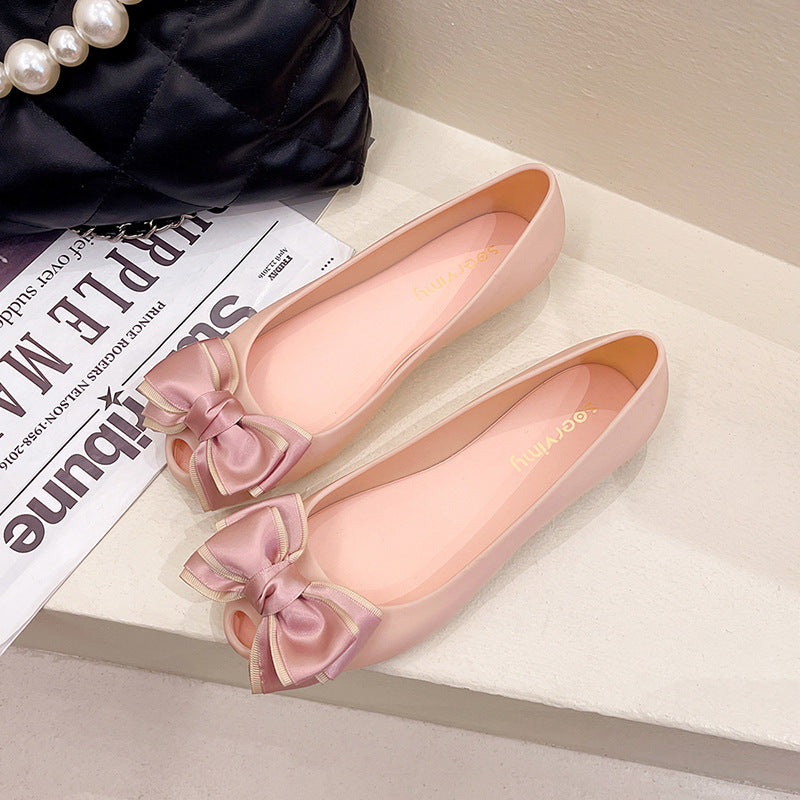 Women's Flat Shoes 2022 New Summer Shallow Soft Bottom Bow Casual Loafers Fish Mouth Plastic Jelly Shoes