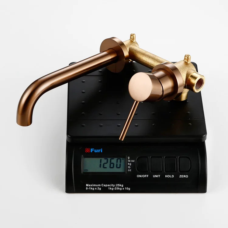 Wall Mounted Spout Basin Faucet Solid Brass Brushed Rose Gold Bathroom Bathtub Shower Mixer For Lavatory Sink Brushed gold Taps