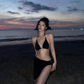 Black Chain Swimsuit Women's Bikini Three-Piece Split Beautiful Back Swimsuit Hot Spring Beach Vacation Halter Sexy