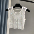 Summer new net diamond crystal I-shaped vest AB colored diamond short version party bling shiny exposed waist top