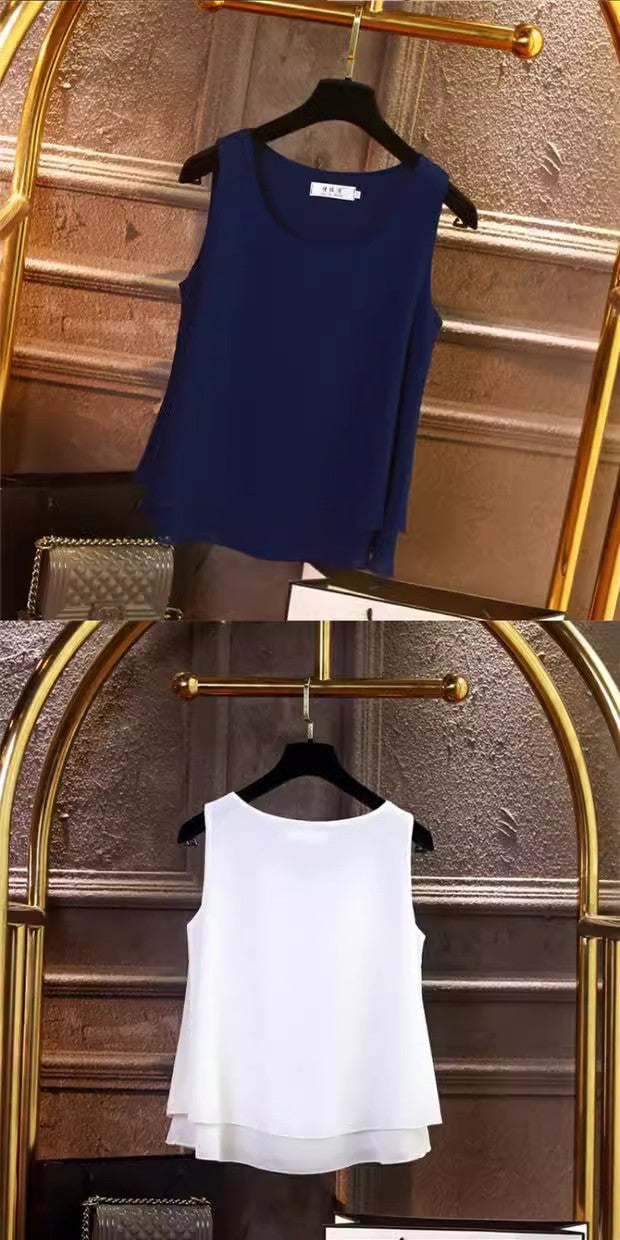 Chiffon Inner Double Small Camisole Black Sleeveless Top Base Shirt Women's Outer Wear Inner Wear Loose Chiffon Shirt