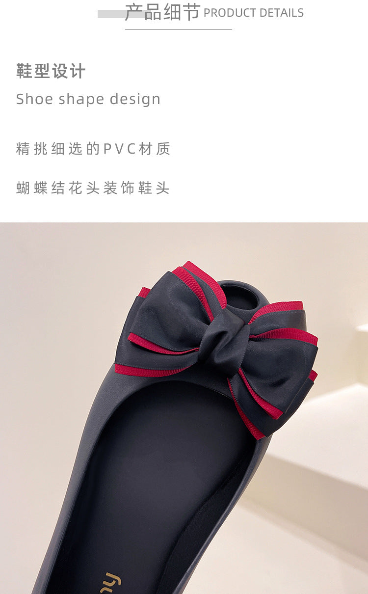 Women's Flat Shoes 2022 New Summer Shallow Soft Bottom Bow Casual Loafers Fish Mouth Plastic Jelly Shoes