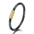 Cross-Border E-Commerce European and American Titanium Steel Lettering Old Pattern Cowhide Rope Bracelet Stainless Steel Magnetic Buckle Male and Female Couple Bracelet