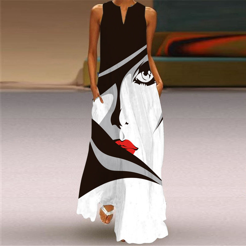 Cross-Border Women's Clothing Amazon Ebay 2026 New European and American Spring and Summer Fashion Printed Sexy Pocketed Long Dress