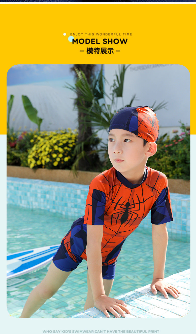 Children's Swimsuit Boys Siaman Spider-Man Long Sleeve Small Medium and Large Children's Baby Sunscreen Quick-drying Equipment Hot Spring Wholesale