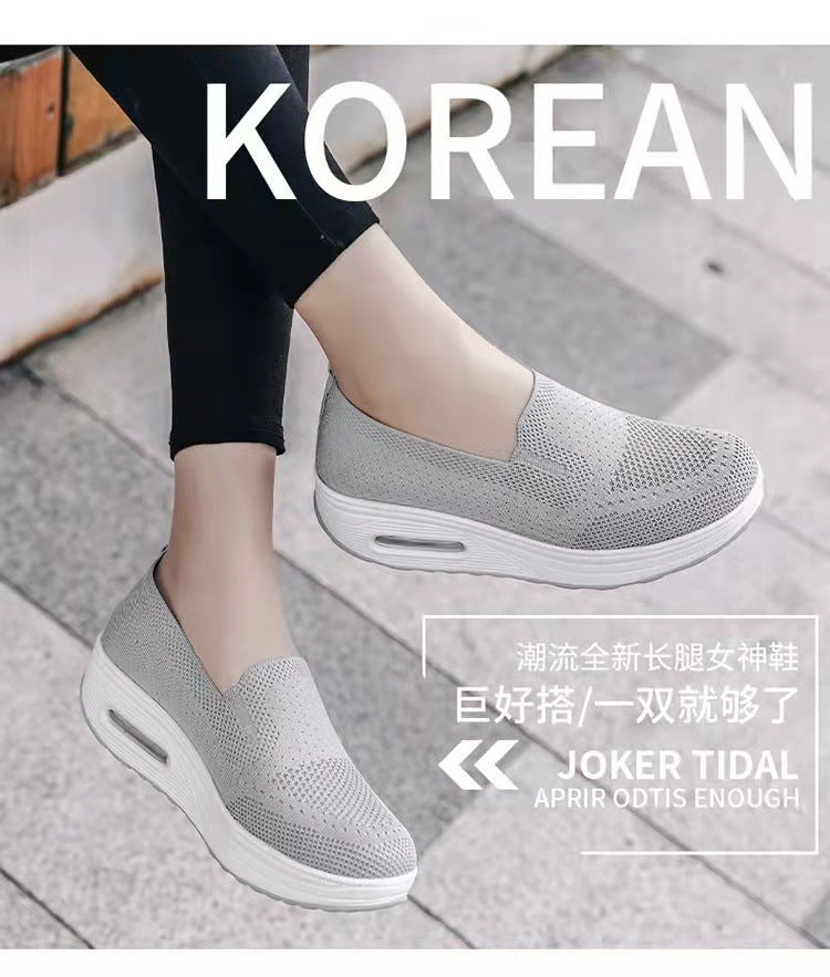 Women's Sports Shoes Cross-Border Foreign Trade 2026 New Model Thick-Soled Air-Cushioned Casual Shoes Mesh Slip-On Height-Increasing Walking Shoes for Women