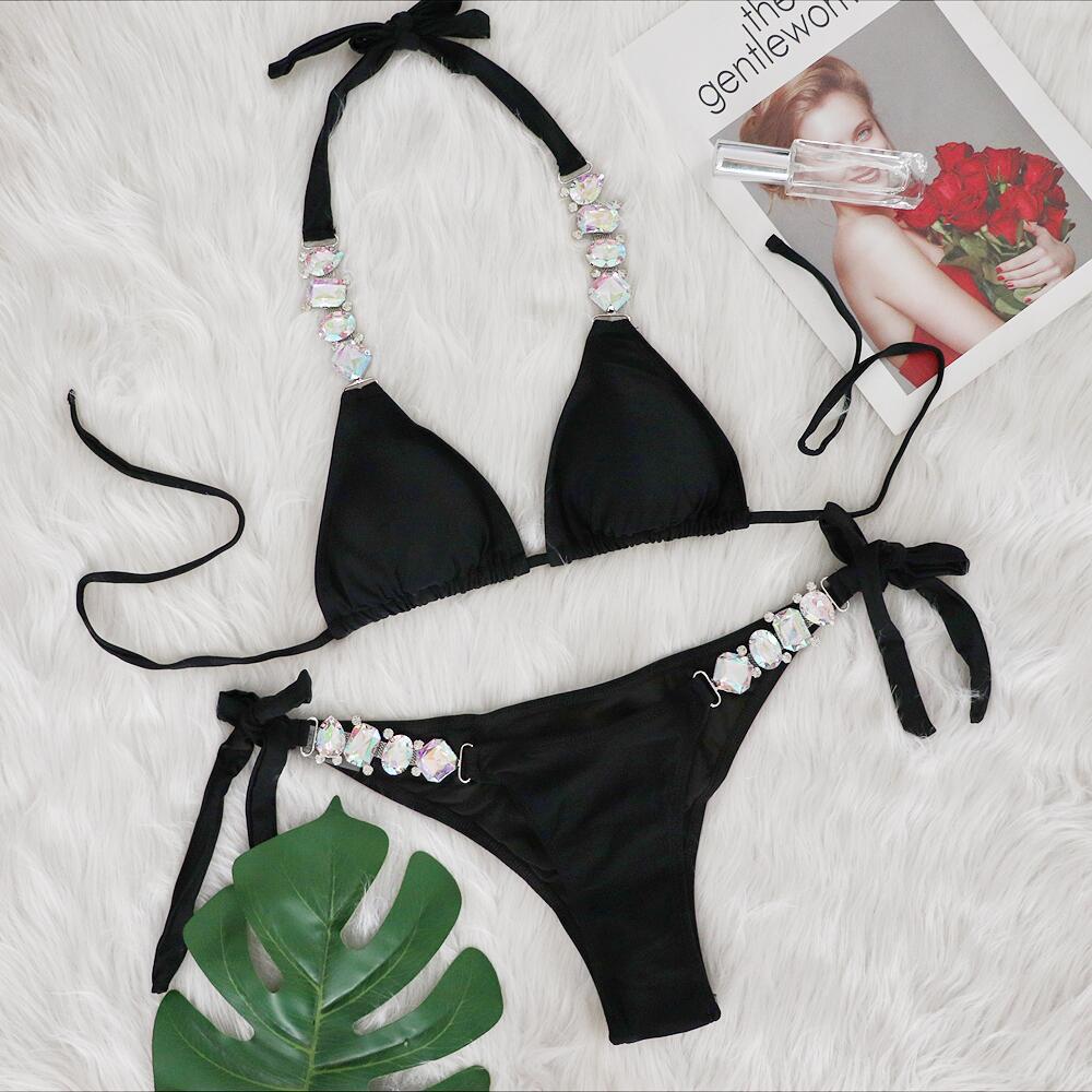 2022 European and American Sexy Bikini Plain Women's Split Strap Luxury Diamond Swimsuit Metal Chain Accessories Swimsuit