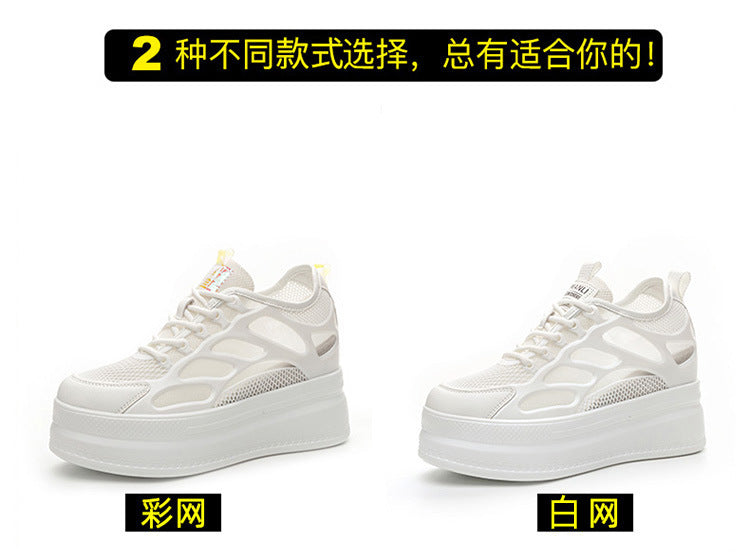 2025 Women's Shoes New Style Platform Thick-Soled Mesh Sports Casual Shoes Popular Internet Celebrity Breathable Trendy White Shoes Sandals