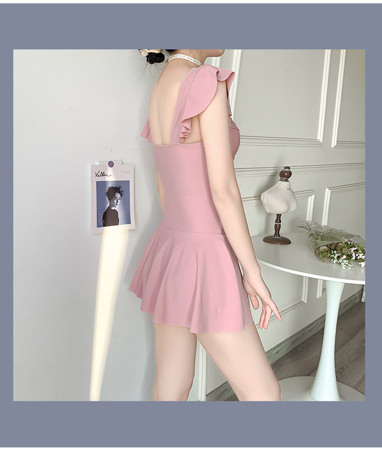 2025 New Swimsuit for Women, Belly-Covering, Slimming Look, One-Piece Skirt-Style Steel Support Push-Up Student Conservative Hot Spring Swimsuit