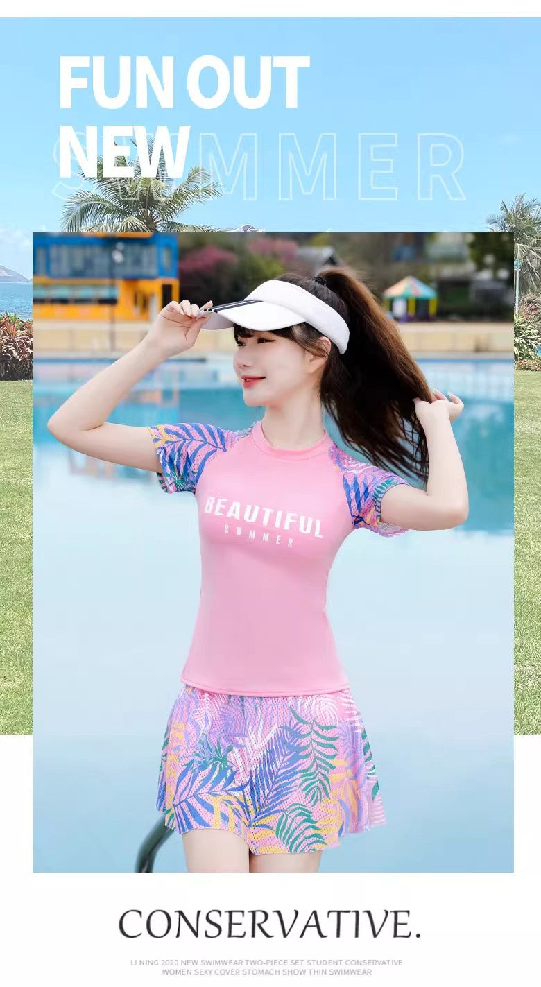 2025 Swimsuit Women's Split Conservative Belly-Covering Slimming Look Boxer Skirt Sports Style Student Hot Spring Korean Swimsuit