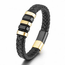 Cross-Border E-Commerce European and American Titanium Steel Lettering Old Pattern Cowhide Rope Bracelet Stainless Steel Magnetic Buckle Male and Female Couple Bracelet