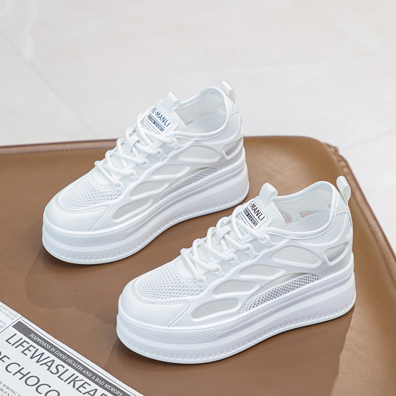 2025 Women's Shoes New Style Platform Thick-Soled Mesh Sports Casual Shoes Popular Internet Celebrity Breathable Trendy White Shoes Sandals