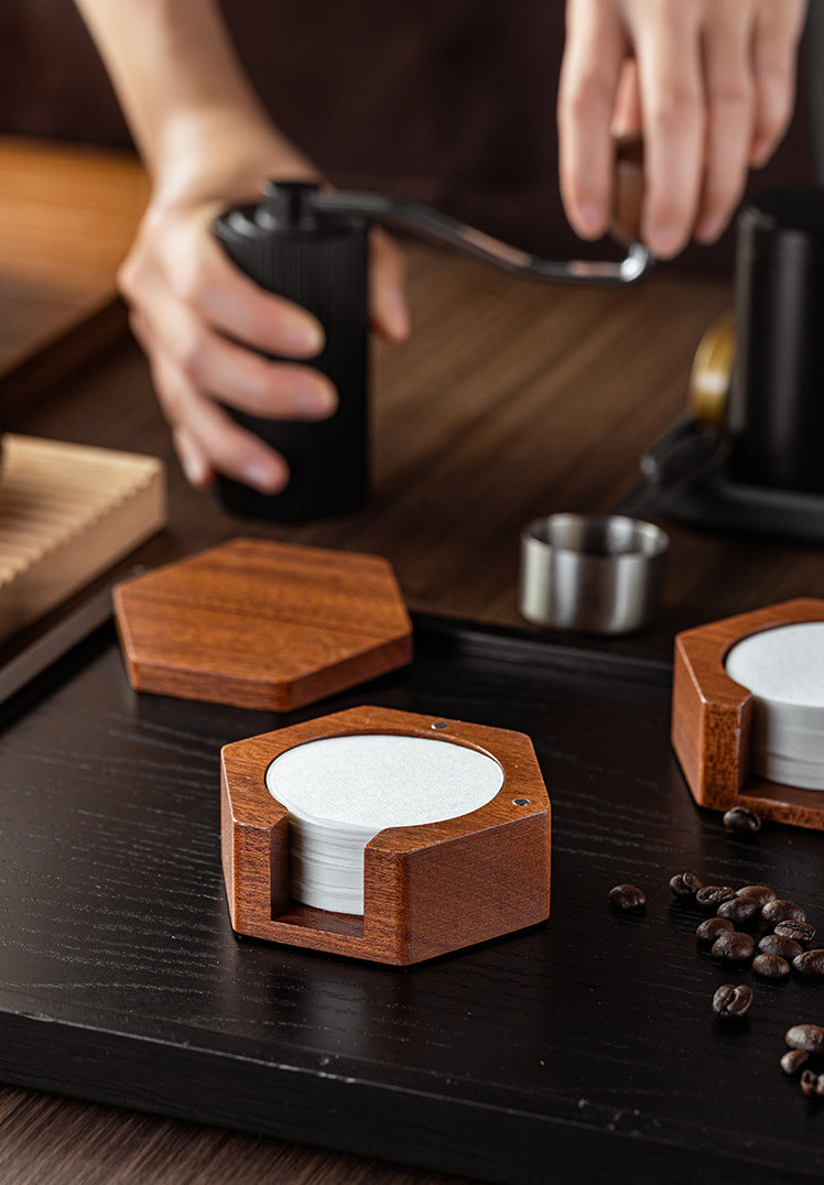 Round Italian Coffee Extraction Filter Paper Storage Sabri Wood Solid Wood Storage Base 58/53/51mm Universal