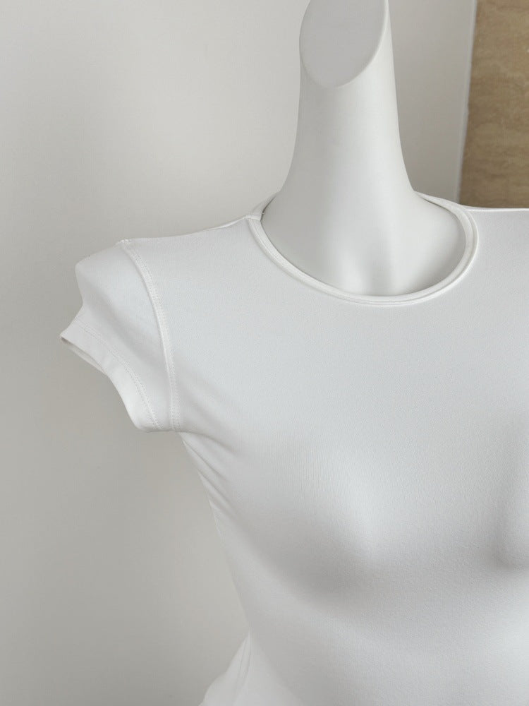 Spot Tankair Sexy Skin-Friendly Nude Elastic Tight Fitness Right Shoulder Small Flying Sleeve T-Shirt Sports Quick-Drying Top