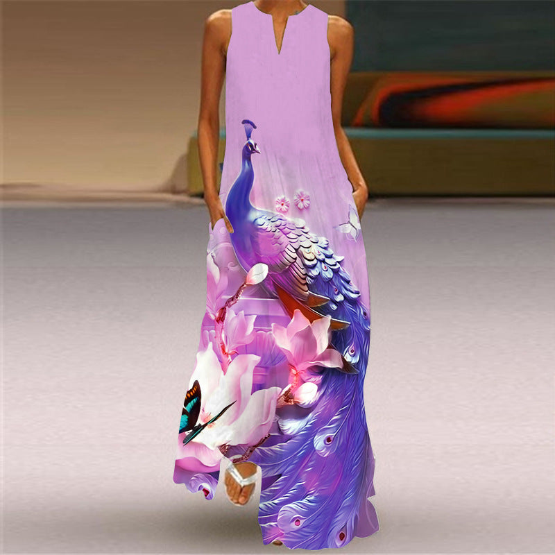 Cross-Border Women's Clothing Amazon Ebay 2026 New European and American Spring and Summer Fashion Printed Sexy Pocketed Long Dress