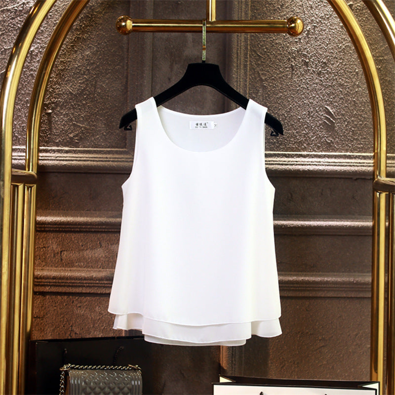 Chiffon Inner Double Small Camisole Black Sleeveless Top Base Shirt Women's Outer Wear Inner Wear Loose Chiffon Shirt