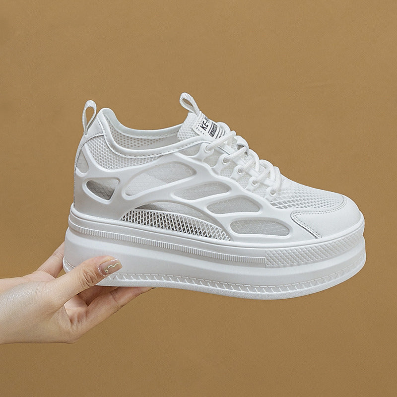 2025 Women's Shoes New Style Platform Thick-Soled Mesh Sports Casual Shoes Popular Internet Celebrity Breathable Trendy White Shoes Sandals