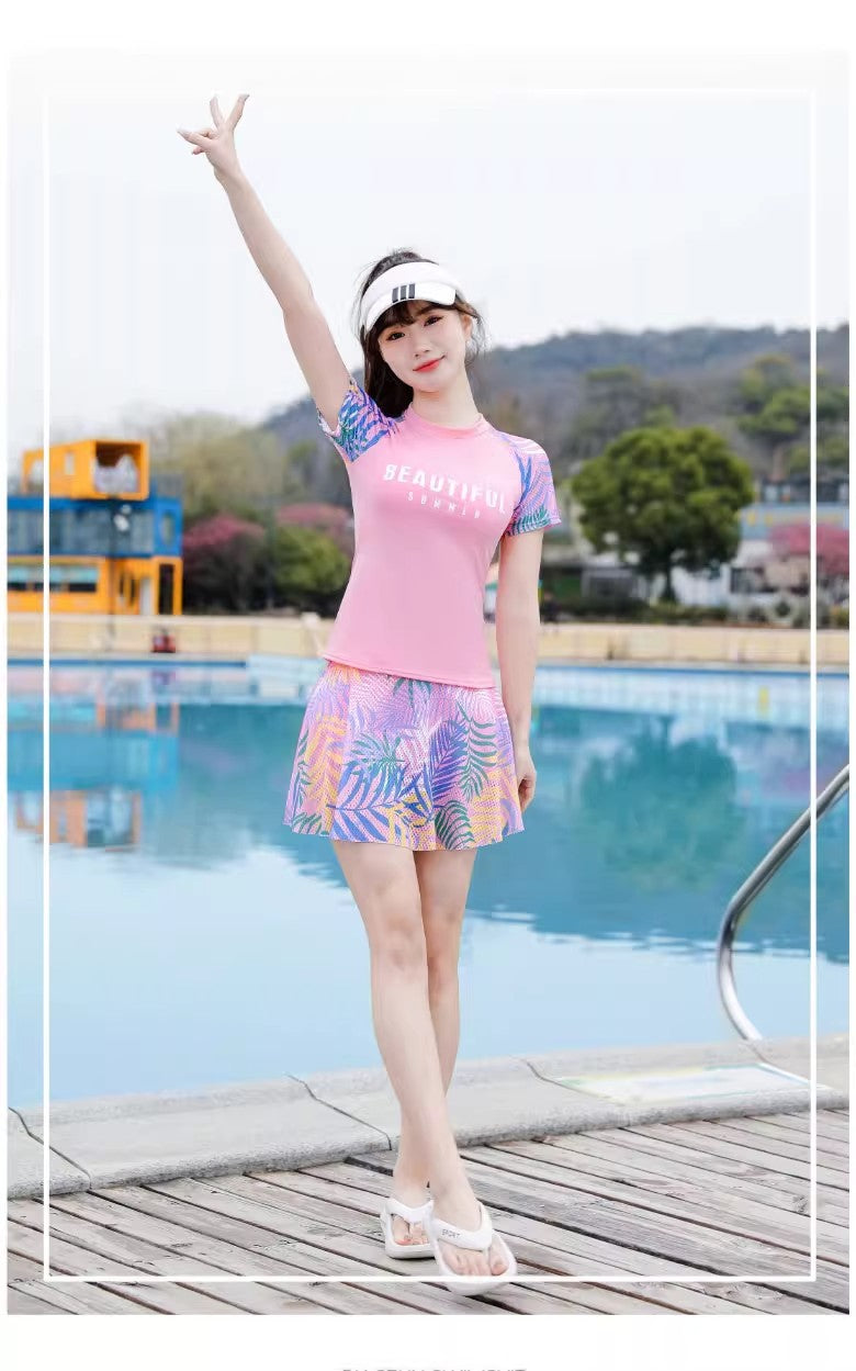 2025 Swimsuit Women's Split Conservative Belly-Covering Slimming Look Boxer Skirt Sports Style Student Hot Spring Korean Swimsuit