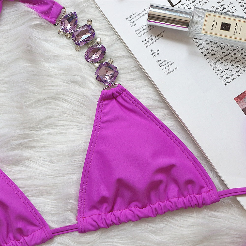 2022 European and American Sexy Bikini Plain Women's Split Strap Luxury Diamond Swimsuit Metal Chain Accessories Swimsuit