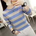 Autumn chubby girl Plus Size Large Size Loose Cotton Long-sleeved T-shirt Women's Middle-aged Mother Base Shirt Striped Top
