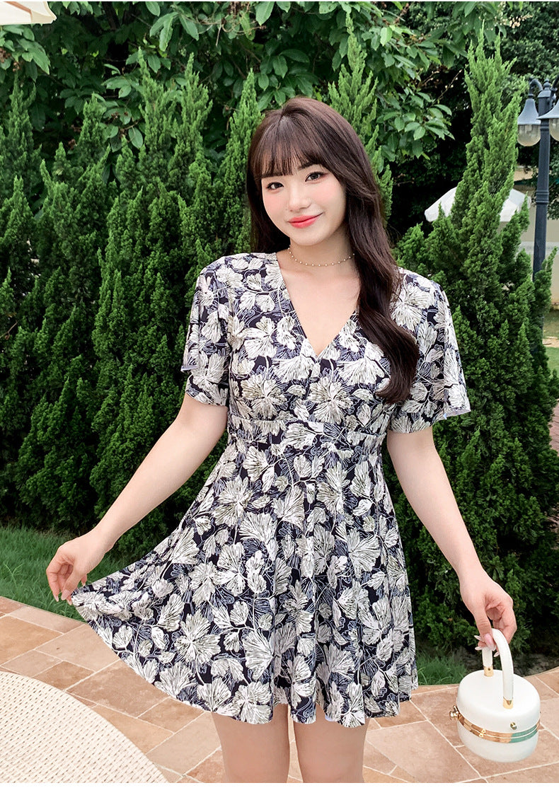 Swimsuit Women's Conservative Conjoined Flat Corner Belly-Covering Slimming Mom Swimsuit plus size Loose Hot Spring Swimsuit for Middle-aged and Elderly