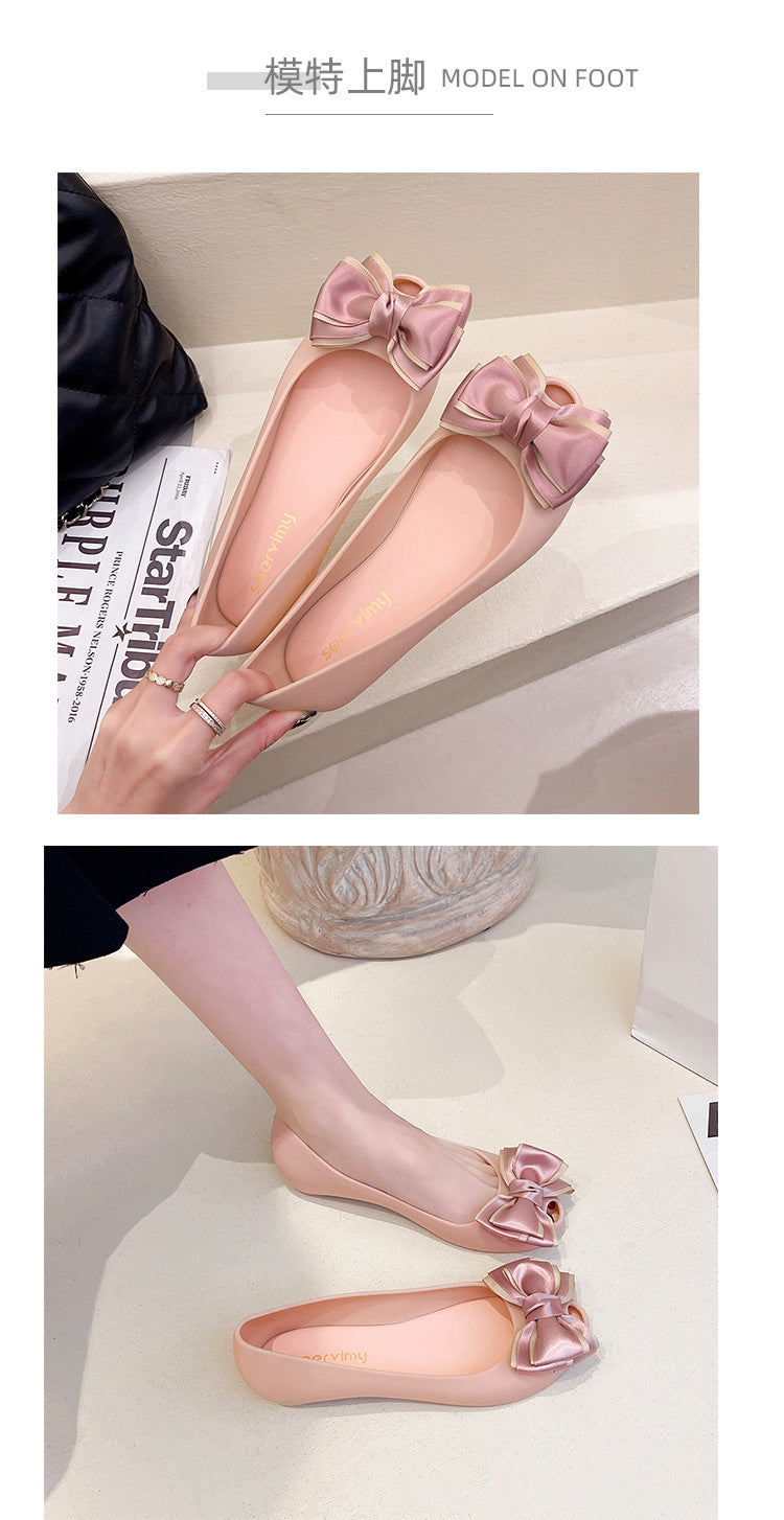Women's Flat Shoes 2022 New Summer Shallow Soft Bottom Bow Casual Loafers Fish Mouth Plastic Jelly Shoes