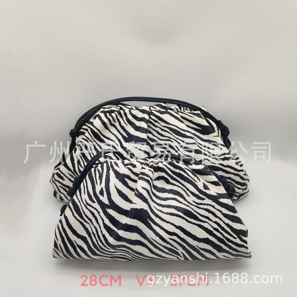 Zebra Pattern Cloud Bag Cross-border Women's Bag Pleated Dumpling Bag New Autumn and Winter Fashion Shoulder Crossbody Bag Hand-held Women's Bag