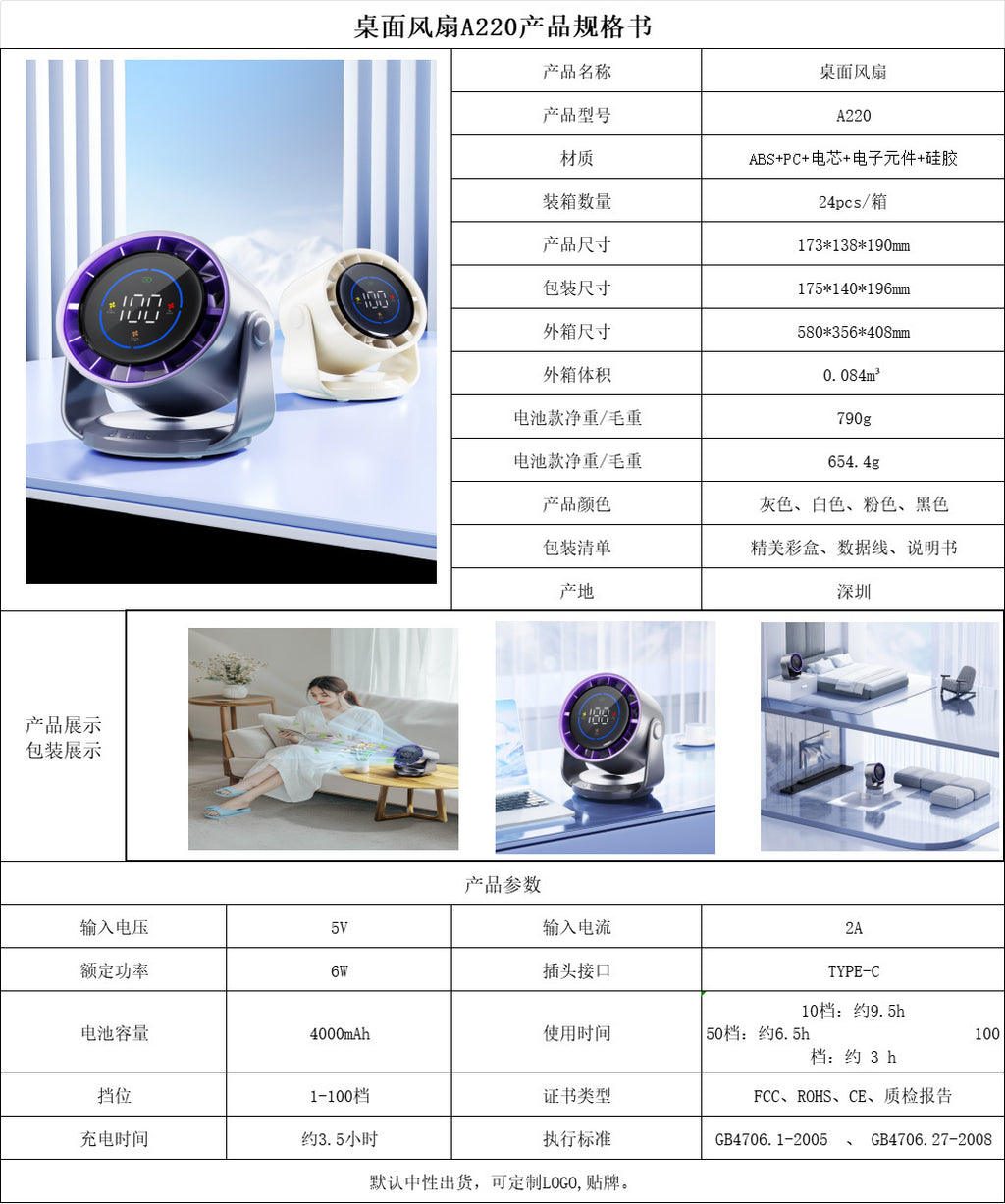 New air circulation fan large wind mute fan non-perforated wall hanging kitchen dormitory desk face exposure fan